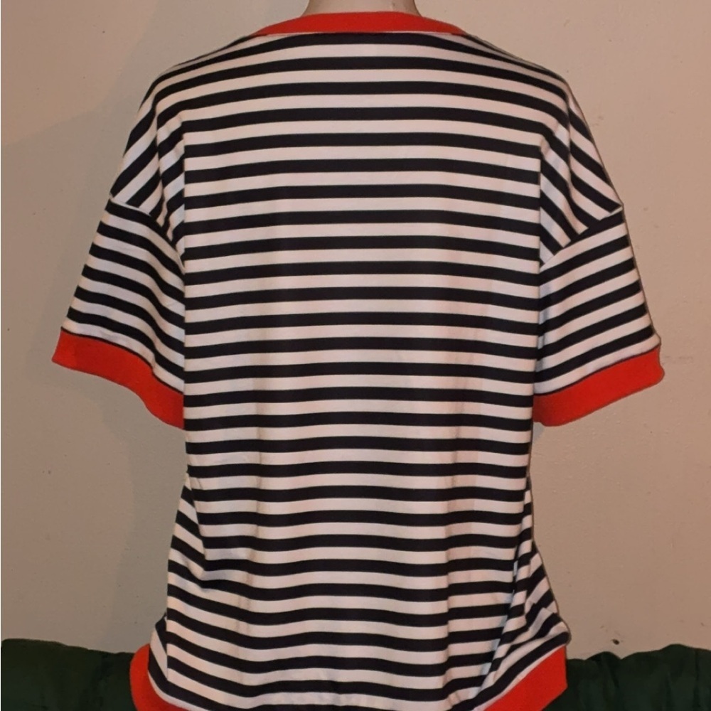 Striped Ringer Tee Black White Red Trim Boxy Fit Medium Casual Streetwear - Picture 2 of 4